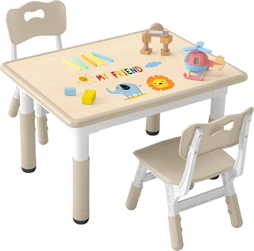 Miniatura 13 de DOREROOM Juego de Mesa y 4 Sillas para Niños de Altura Ajustable, Juego de Mesa y Silla para Niños Pequeños con Superficie de Grafiti, 31.5''L x