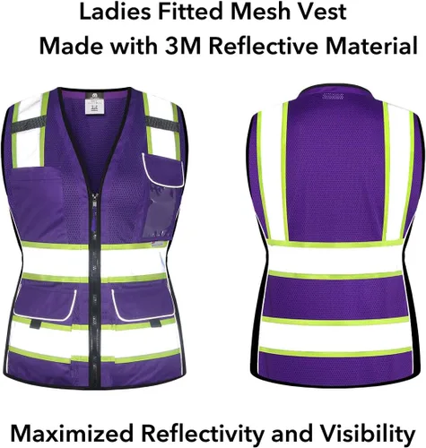 Miniatura 2 de Dib Safety - Chaleco para mujer con bolsillos, chaleco reflectante de malla de alta visibilidad, clase 2 ANSI hecho con cinta reflectante 3M, morado