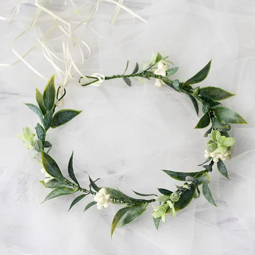 Miniatura 3 de DDazzling - Diadema de flores de eucalipto con hojas verdes para mujer y niña, banda para la cabeza, diseño de halo para novias, accesorio