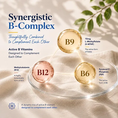 Miniatura 4 de 15 mg L de metilfolato (5-MTHF)- Acido fólico activo enriquecido con vitaminas B6 y B12-60 cápsulas vegetarianas - Sin OMG, sin gluten