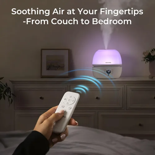 Miniatura 3 de BOXING Humidificadores de llenado superior para dormitorio de bebé con humidistato, humidificador de aire silencioso de 20 dB para habitaciones Luz