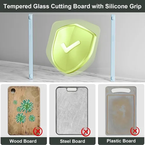 Miniatura 8 de 2 piezas de tabla de cortar de vidrio con agarre de silicona, 80% más resistente a las roturas y antideslizante, sin arañazos/libre