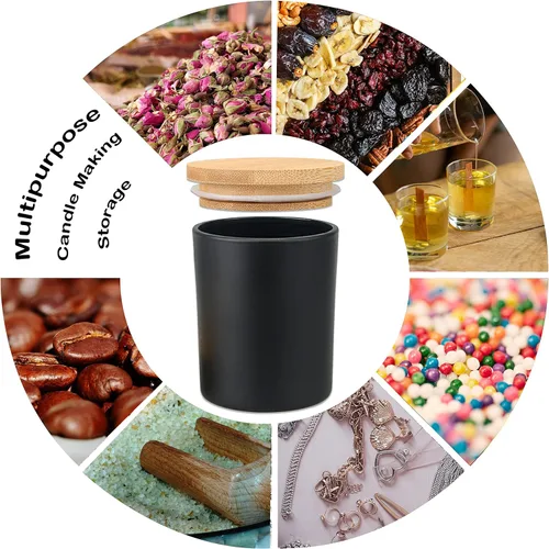 Miniatura 8 de MILIVIXAY Paquete de 12 tarros de vela de vidrio negro mate de 7 onzas con tapas y kits de fabricación de velas, tarros de velas vacíos a granel
