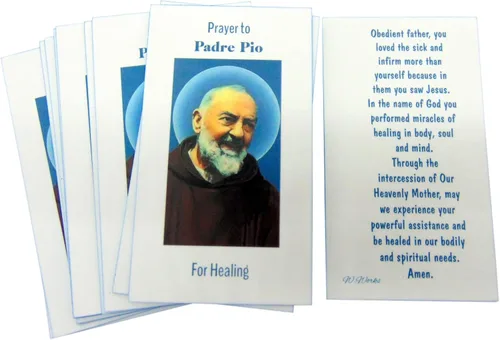 Westmon Works St Pio Holy Card - Paquete a granel de tarjetas más gruesas con imagen de santa y oración del Padre Pios en la parte posterior, hechas