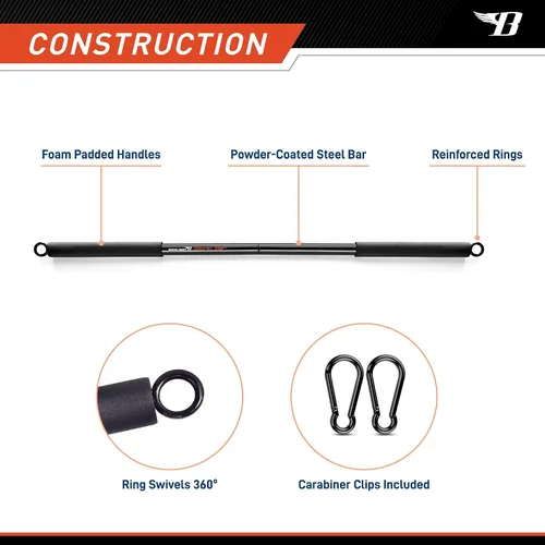 Miniatura 6 de BIONIC BODY Barra recta de entrenamiento de resistencia ligera de 36 pulgadas - Se adapta a todas las bandas de resistencia/accesorios