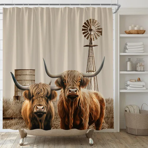 Miniatura 8 de Cortina de ducha con estampado de vaca, piel de vaca negra y blanca, divertida piel de granja de animales de granja, estilo occidental, tela Negro