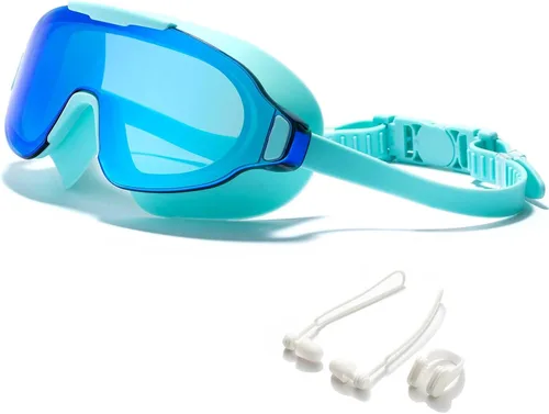 Miniatura 15 de Gafas de natación, gran angular antivaho y a prueba de fugas UV, gafas de natación de moda para hombres y mujeres Espejo deslumbrante blanco