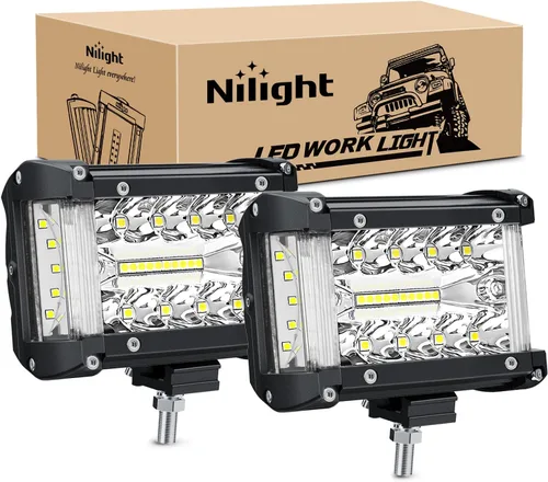 Nilight Barra de Luz Lateral de Disparo 2 PCS 4.3 Pulgadas Triple Fila Combo Spot Flood para Iluminación de Trabajo de Conducción Todoterreno y