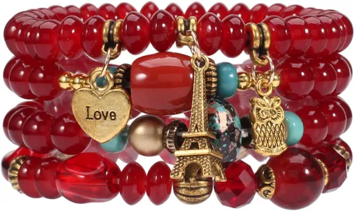 Miniatura 4 de WuCuifu Paquete de 8 pulseras apilables bohemias para mujer, pulseras de cuentas estiradas multicapa