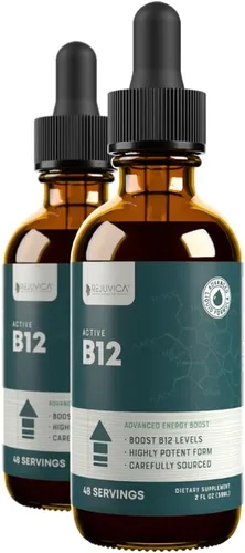 Miniatura 9 de Rejuvica Health Suplemento líquido activo B-12 B12, apoya la energía y un sistema nervioso saludable - Práctico gotero líquido que absorbe
