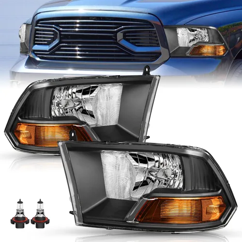 TUSDAR Conjunto de faros para Dodge Ram 1500 2009-2012/2010-2012 Dodge Ram 2500 3500 Pickup, repuesto OE, carcasa negra, bombillas incluidas