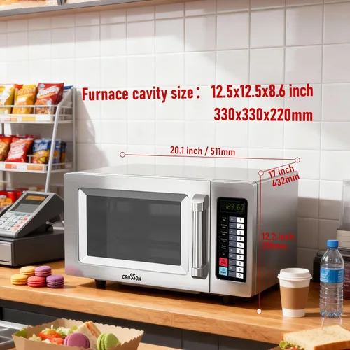 Miniatura 2 de CROSSON Horno microondas comercial para encimera de 25L con 10 menús de memoria programables, 5 niveles de potencia, 3 etapas de cocción y control