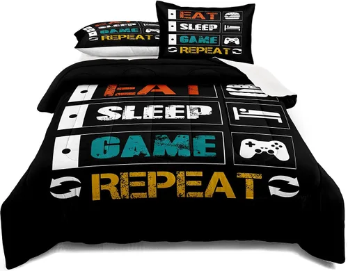 Miniatura 10 de Juego de ropa de cama para videojuegos tamaño individual, juego de edredón gamer para niños, niñas y adolescentes, microfibra suave, coloridos