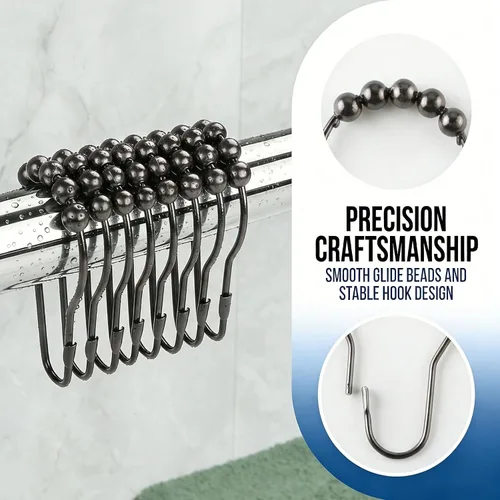 Miniatura 5 de Anillos de ganchos para cortina de ducha, anillos de cortina de ducha de metal inoxidables para cortinas de baño, juego de 12, níquel negro