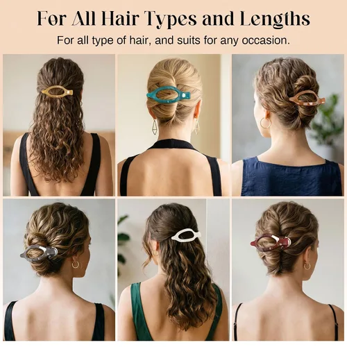 Miniatura 6 de Pinzas de pelo planas francesas para mujer, 6 pinzas planas para cabello fino y grueso, agarre fuerte, agarre antideslizante, pinzas para el cabello