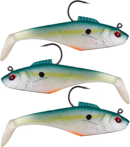 Miniatura 9 de Señuelos de Cabeza de Plomo Pre-Aparejados de Cola de Paleta Swim Shad 3PCS 4" 1oz Cebo Suave de Plástico Swimbait para Agua Dulce y Salada