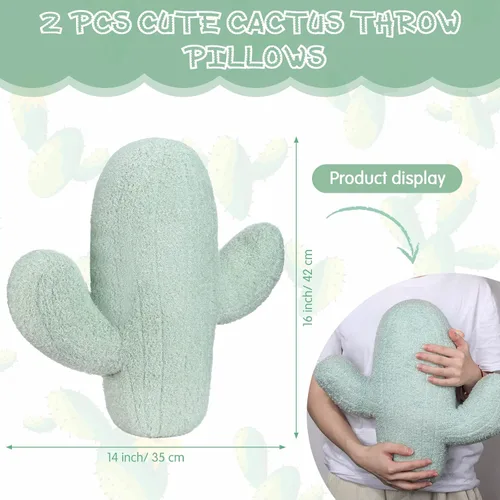 Miniatura 2 de Namalu 2 almohadas 3D con forma de cactus de 16 pulgadas para amantes de las plantas, almohadas decorativas de cactus de felpa, cojín de sofá