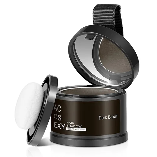Acosexy Polvo para cubrir las raíces del cabello y la barba, color marrón oscuro para cejas de mujer, cobertura de cabello gris para hombres, puntos