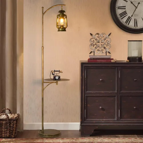 Miniatura 2 de beaysyty Lámparas de Pie Ajustables Estilo Granja con Bandeja Farol Lámpara Alta de Pie para Dormitorio Decoración del Hogar para Oficina Café Den