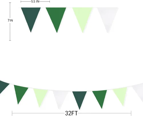 Miniatura 7 de Pancarta verde degradado de 32 pies para decoración de fiesta, bandera triangular verde, banderines de tela, banderines para dinosaurios