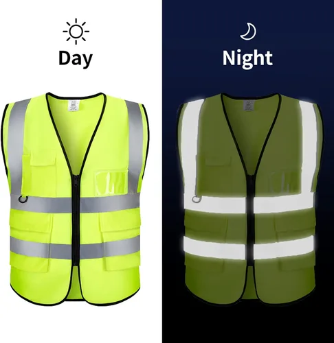 Miniatura 3 de Chaleco de seguridad con logotipo personalizado, personalizable, visibilidad clase 2, chalecos reflectantes a granel con bolsillos y cremallera