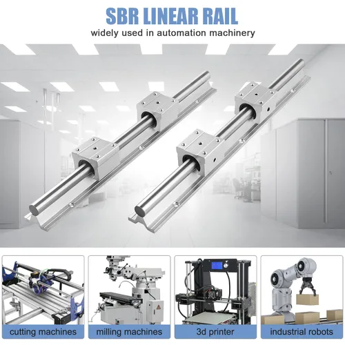Miniatura 2 de Riel lineal SBR12 SBR12 de 39.370 in SBR12 Rieles lineales y rodamientos, 2 rieles de guía lineal SBR12-39.370 in con 4 bloques de rodamientos