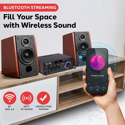Miniatura 9 de Pyle Amplificador de potencia estéreo de 200W con Bluetooth - Receptor de audio de doble canal - Pantalla LED - RCA - USB - SD - ENTRADA MIC - Radio