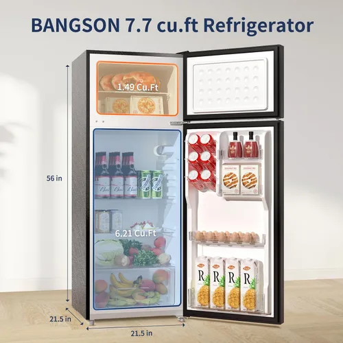 Miniatura 3 de BANGSON Refrigerador de 7.7 pies cúbicos con congelador, refrigerador de tamaño para apartamento con congelador superior, gran capacidad, ahorro
