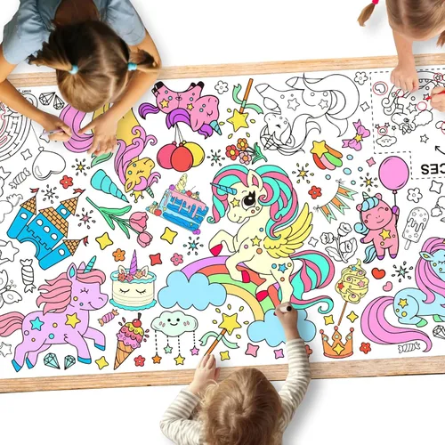 Gatherfun Póster gigante para colorear para fiesta de cumpleaños de unicornios, 31.5 x 72 pulgadas, decoración versátil de pared para aula y