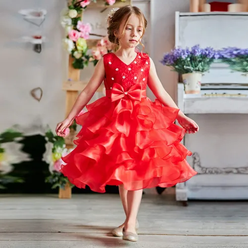 Miniatura 4 de NNJXD Vestido de niña con volados y encaje, para fiesta o boda