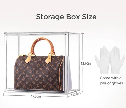 Miniatura 21 de HBlife Paquete de 3 organizadores de almacenamiento de bolsos para armario, caja de exhibición mediana transparente apilable con puerta magnética