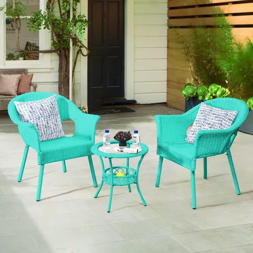 Miniatura 3 de Bistro - Juego de 3 muebles de patio para exteriores, juego de 2 sillas de mimbre con mesa auxiliar al aire libre, sillas de exterior para patio