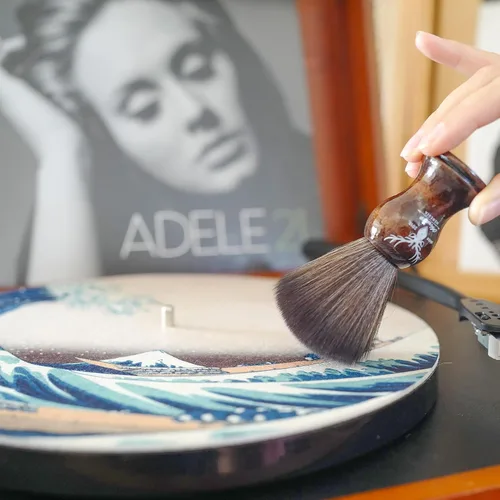 Miniatura 4 de Limpiador de discos de vinilo pequeño con mango de madera, cepillo para discos de vinilo para accesorios de limpieza antiestáticos (ciervo marrón)