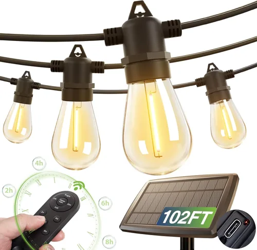 Miniatura 11 de addlon Cadena de luces solares de 54 pies (48+6) para exteriores, impermeables con carga USB y control remoto - Luces de patio con energía solar