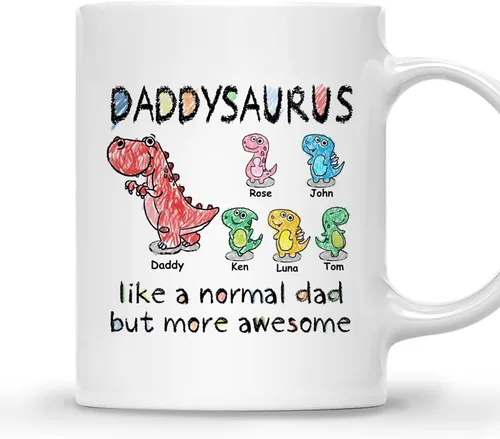 Miniatura 12 de GOSSBY Taza personalizada (1 dinosaurio bebé) ... Like a normal dad but more awesome - Taza personalizada para padres, dinosaurio para papá y bebé