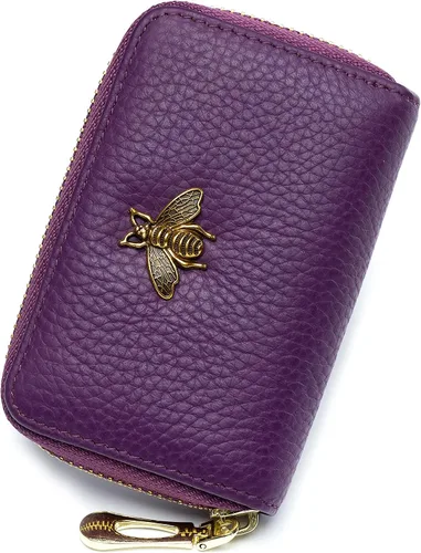 imeetu - Tarjetero de cuero con cremallera y contra identificación por radiofrecuencia (RFID) pequeño, cartera para mujer
