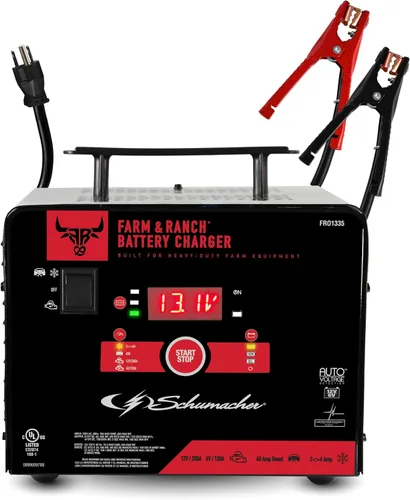 Schumacher Electric Farm & Ranch Cargador de batería de coche de 6A y arrancador de motor de 200A, solución 4 en 1, mantenedor, impulso de 40A, para