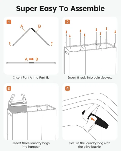 Miniatura 6 de SOLEDI Cesta de ropa sucia de 180L de 3 secciones, cesta de ropa sucia extra grande con tapa, cesta de ropa sucia con asa resistente, organizador