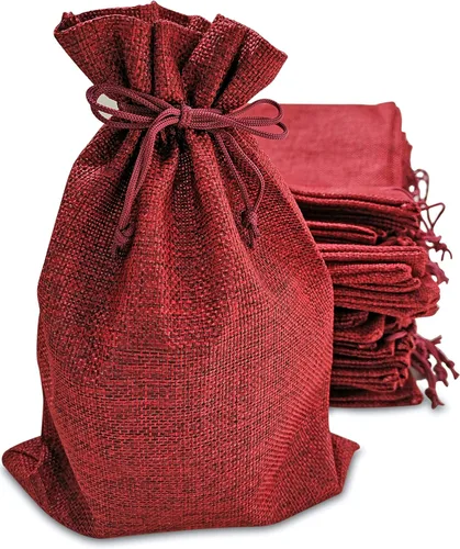 50 bolsas de arpillera roja con cordón, bolsa de regalo de 5 x 8 pulgadas (interior de 5 x 7 pulgadas), paquete a granel para Navidad, Adviento, Rojo