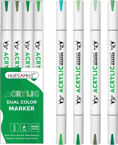 Miniatura 10 de Acrylic Paint Markers, 24 Pack Dual Tip Brush Pens - 48 Colors Double Ended Permanent Markers for Rock Painting, Ceramic, Glass, Wood, Canvas & Art