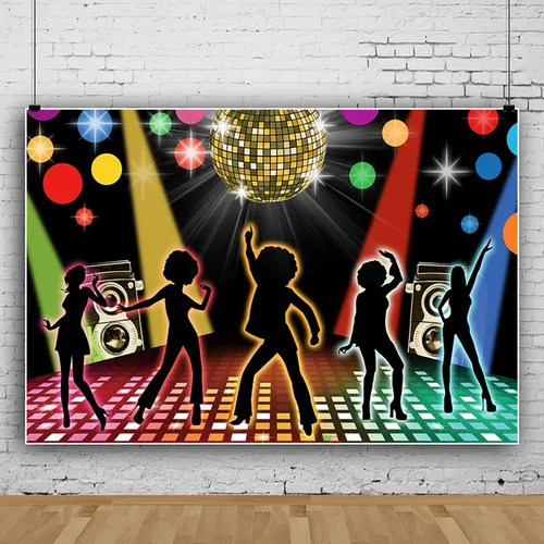 Telón de fondo de fiesta de discotecas de 5 x 3 pies, discotecas neón para adultos de regreso a los años 60, 70, 80, 90, discotecas bailando noche