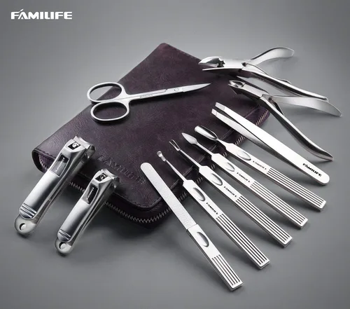 Miniatura 2 de FAMILIFE - Kit de manicura profesional para uñas, 11 en 1, de acero inoxidable, con estuche de viaje portátil de cuero negro, regalos de lujo para él