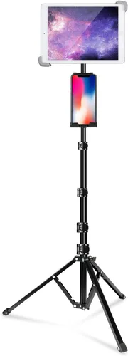 Miniatura 10 de elitehood Soporte de aluminio para iPad con soporte diagonal para tableta, trípode para iPad de 65 pulgadas de altura ajustable, trípode giratorio