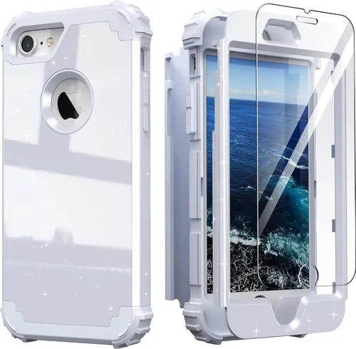 Miniatura 13 de IDweel Funda para iPhone 8, para iPhone 7 con protector de pantalla, 3 en 1, híbrida resistente a prueba de golpes, funda de policarbonato duro