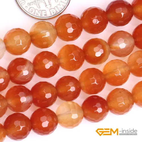 Miniatura 5 de GEM-Inside - Cuentas sueltas de cornalina roja y naranja, cuentas de energía natural para hacer joyas, redondas, facetas de 0.315 in, 15 pulgadas