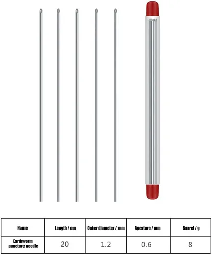 Miniatura 4 de Aguja de enganche de lombriz de tierra hueca portátil de acero inoxidable gusano de pesca penetrante cebo superior perforador de aguja de carpa, 5