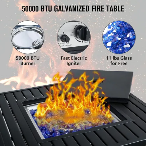 Miniatura 2 de PHI VILLA Mesa para fogata de gas de 28 pulgadas, 50000 BTU cuadrada para exteriores con tapa y vidrio azul para patio, patio trasero y jardín