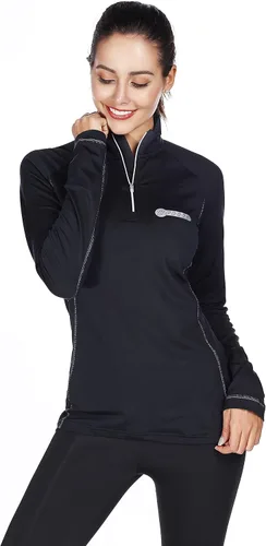 Miniatura 3 de bpbtti Jersey térmico con cremallera para mujer con bolsillo con cremallera, absorbe la humedad y transpirable