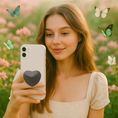 Miniatura 5 de Accesorio transparente para teléfono móvil en forma de corazón, soporte plegable de resina negra, base elástica transparente, adecuado
