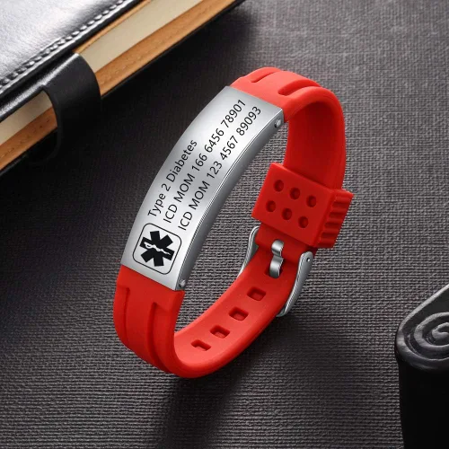 Miniatura 45 de OPALSTOCK Pulseras médicas personalizadas de silicona ajustable para identificación de emergencias, grabado gratuito, 9 pulgadas, resistente al